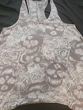 Stranded Gray and Cream Skull-Print Racerback Tank